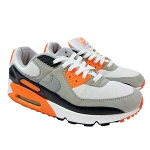 Nike Air Max 90 Men 10.5 Total Orange Black Grey White Sneakers CW5458-101